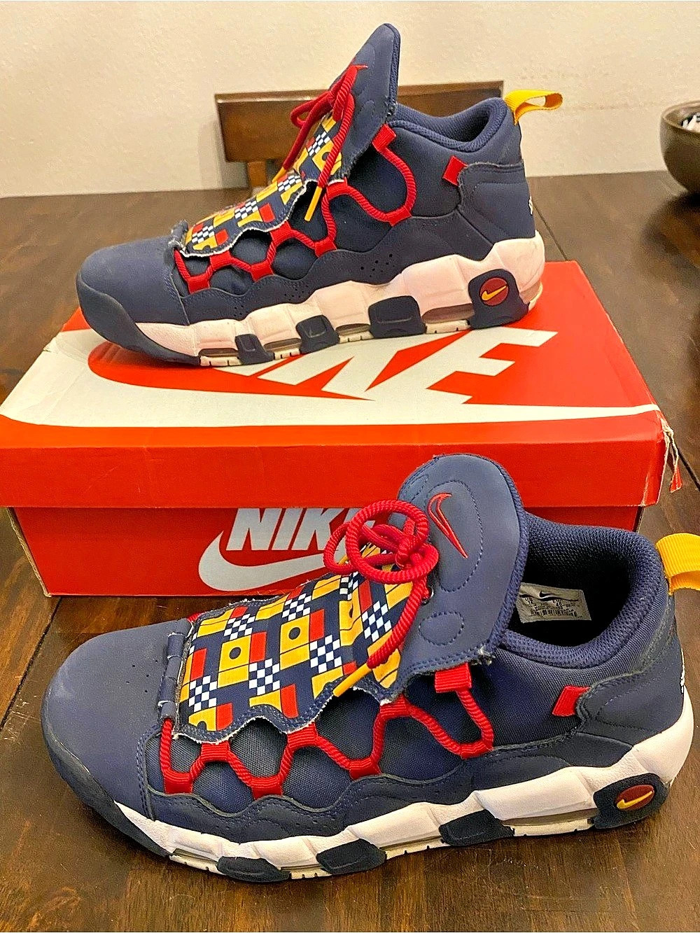 Nike Air More Uptempo Geometric Sneakers Blue & Red US 12